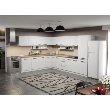 Mobila Bucatarie pe colt alba Aroma - 32 - 260x340 cm Mobila Bucatarie pe colt alba Aroma - 32 - 260x340 cm