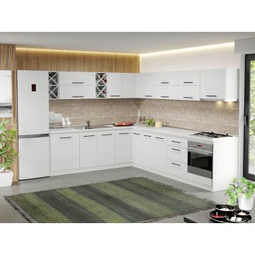 Mobila Bucatarie pe colt alba Sofi - 74 - 240/300 cm Mobila Bucatarie pe colt alba Sofi - 74 - 240/300 cm