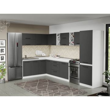 Mobila Bucatarie pe colt gri Sofi - 143 - 180/340 cm Mobila Bucatarie pe colt gri Sofi - 143 - 180/340 cm