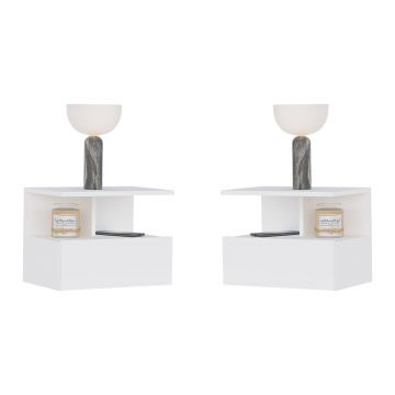 Set 2 Noptiere suspendate Kabi, 1 Usa, Alb, 45 x 30 x 34 cm