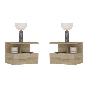 Set 2 Noptiere suspendate Kabi, 1 Usa, Stejar Artisan, 45 x 30 x 34 cm