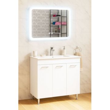 Set Baza cu Lavoar si Oglinda cu iluminare LED, seria 067, 80 cm, alb