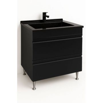 Set Baza front MDF si Lavoar granit seria 486, cu sertare, 80 cm, negru Set Baza front MDF si Lavoar granit seria 486, cu sertare, 80 cm, negru