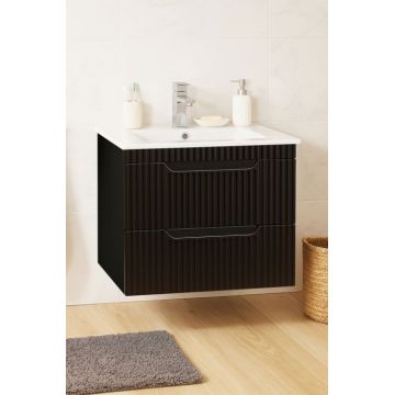 Set Baza front MDF si Lavoar seria 033, suspendata cu sertare, 60 cm, negru