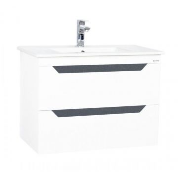 Set Baza front MDF si Lavoar, seria 056, 70 cm, suspendata cu sertare, alb antracit Set Baza front MDF si Lavoar, seria 056, 70 cm, suspendata cu sertare, alb antracit