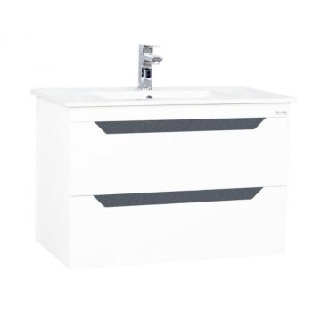 Set Baza front MDF si Lavoar, seria 056, 80 cm, suspendata cu sertare, alb antracit