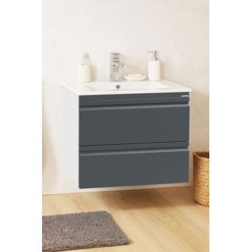 Set baza front MDF si Lavoar seria 086, suspendata cu sertare, 60 cm, antracit Set baza front MDF si Lavoar seria 086, suspendata cu sertare, 60 cm, antracit