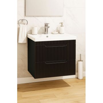 Set Baza front MDF si Lavoar seria 733, suspendata cu sertare, 60 cm, negru