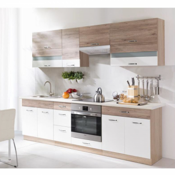 Set Bucatarie ECONO A Plus, L 270, 8 corpuri, fara blat termorezistent, corp sonoma, fronturi sanremo + alb lucios Set Bucatarie ECONO A Plus, L 270, 8 corpuri, fara blat termorezistent, corp sonoma, fronturi sanremo + alb lucios