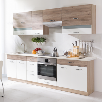 Set Bucatarie ECONO C PLUS, L 260, 8 corpuri, fara blat termorezistent, corp sonoma, fronturi sanremo + alb lucios Set Bucatarie ECONO C PLUS, L 260, 8 corpuri, fara blat termorezistent, corp sonoma, fronturi sanremo + alb lucios