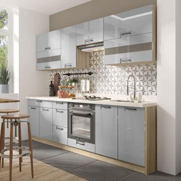 Set Bucatarie FAVORIT A Plus, L 270, 8 corpuri, blat termorezistent, corp sonoma, fronturi latte lucios Set Bucatarie FAVORIT A Plus, L 270, 8 corpuri, blat termorezistent, corp sonoma, fronturi latte lucios