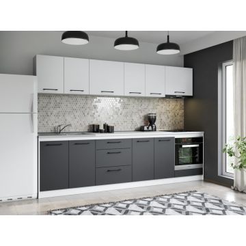 Set Mobila Bucatarie Mina Dual 280 Gri Antracit/Alb C165