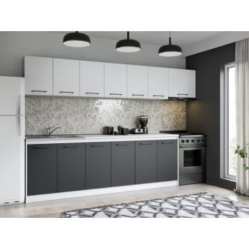 Set Mobila Bucatarie Mina Dual 300 Gri Antracit/Alb C166
