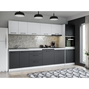 Set Mobila Bucatarie Mina Dual 320 Gri Antracit/Alb C167