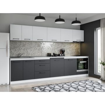 Set Mobila Bucatarie Mina Dual 320 Gri Antracit/Alb C168