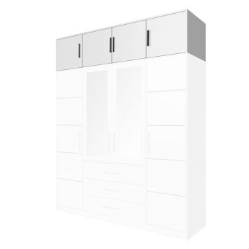 Suprapozabil Bali D4, design modern, placă laminată, 3 uși, rafturi multiple, compatibil dulap Bali, 196x58x45 cm, Alb Suprapozabil Bali D4, design modern, placă laminată, 3 uși, rafturi multiple, compatibil dulap Bali, 196x58x45 cm, Alb