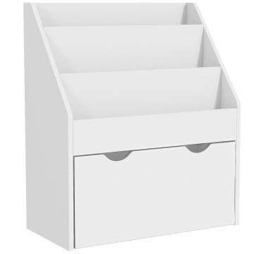 AIYAPLAY Bibliotecă Copii 3-8 Ani cu 3 Rafturi și Sertar, Raft de Depozitare Jucării, 62,5x30x70 cm, Alb | Aosom Romania