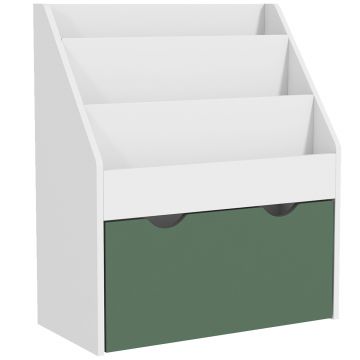 AIYAPLAY Bibliotecă pentru Copii cu Rafturi, Sertar, pentru Dormitor, Cameră de Joacă, Alb și Verde | Aosom Romania