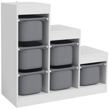 AIYAPLAY Raft Portabil pentru Jucării cu 3 Niveluri și 6 Coșulețe, Mobilier pentru Camera Copiilor, 96x38,5x90 cm, Gri | Aosom Romania