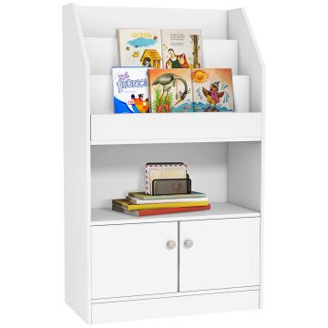 Bibliotecă pentru copii din lemn pentru jucării, dulap cu 2 uși pentru copii design modern 60x29,5x100cm alb ZONEKIZ | Aosom Romania Bibliotecă pentru copii din lemn pentru jucării, dulap cu 2 uși pentru copii design modern 60x29,5x100cm alb ZONEKIZ | Aosom Romania