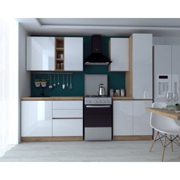 Bucatarie Chelsea 2m, 200x60x215 cm, Stejar K003 Alb Bucatarie Chelsea 2m, 200x60x215 cm, Stejar K003 Alb