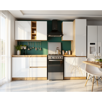 Bucatarie Chelsea 2m 200x60x215 cm Stejar K003 Alb