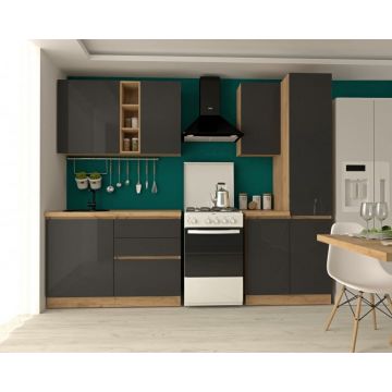 Bucatarie Chelsea 2m, 200x60x215 cm, Stejar K003 Antracit Bucatarie Chelsea 2m, 200x60x215 cm, Stejar K003 Antracit