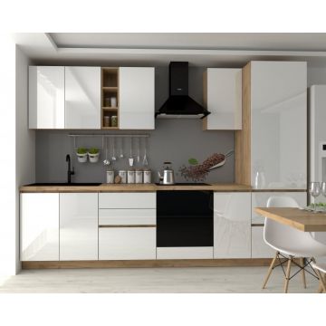 Bucatarie Chelsea 3m, 300x60x215 cm, Stejar K003 Alb Bucatarie Chelsea 3m, 300x60x215 cm, Stejar K003 Alb