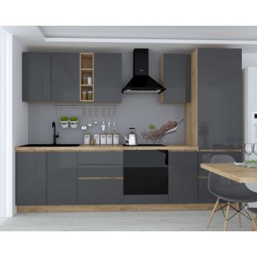 Bucatarie Chelsea 3m, 300x60x215 cm, Stejar K003 Antracit Bucatarie Chelsea 3m, 300x60x215 cm, Stejar K003 Antracit