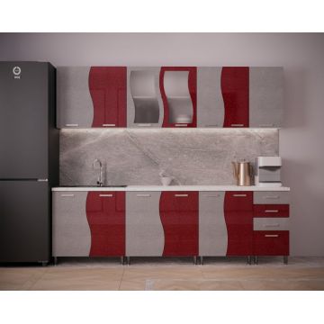 Bucatarie CIP S MDF Rosu Metalizat 2,6m Bucatarie CIP S MDF Rosu Metalizat 2,6m