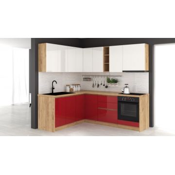 Bucatarie colt Chelsea V1, Alb+Rosu Bucatarie colt Chelsea V1, Alb+Rosu