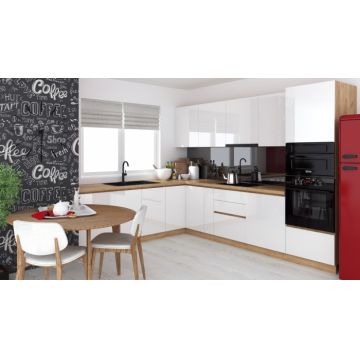 Bucatarie colt Chelsea V2, 221 300x60x200 cm, Alb Stejar K003 Bucatarie colt Chelsea V2, 221 300x60x200 cm, Alb Stejar K003