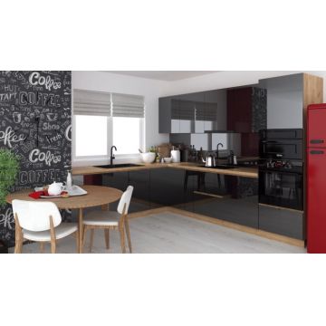 Bucatarie colt Chelsea V2, 221 300x60x200 cm, Gri antracit  Stejar K003 Bucatarie colt Chelsea V2, 221 300x60x200 cm, Gri antracit  Stejar K003