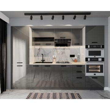 Bucatarie Daria, MDF Gri antracit, 303x60x200cm Bucatarie Daria, MDF Gri antracit, 303x60x200cm