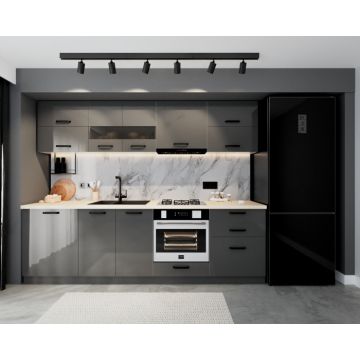 Bucatarie Daria MDF, V1 260x60x200cm, Antracit Bucatarie Daria MDF, V1 260x60x200cm, Antracit