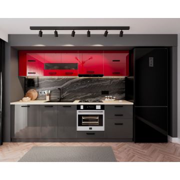 Bucatarie Daria MDF, V1 260x60x200cm, Rosu+ Antracit Bucatarie Daria MDF, V1 260x60x200cm, Rosu+ Antracit