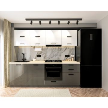 Bucatarie Daria V2, 240x60x200cm, Alb+Antracit Bucatarie Daria V2, 240x60x200cm, Alb+Antracit
