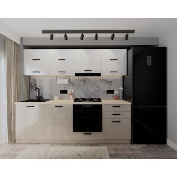 Bucatarie Daria V2, 240x60x200cm, Alb+Cappuccio Bucatarie Daria V2, 240x60x200cm, Alb+Cappuccio
