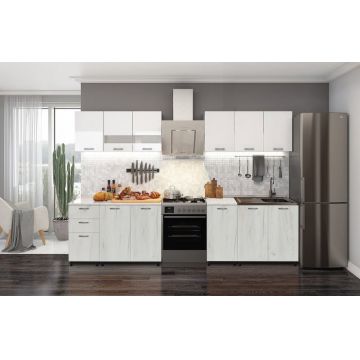 Bucatarie Dusea 2.4m Alb + Stejar K001 Bucatarie Dusea 2.4m Alb + Stejar K001