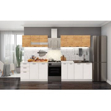 Bucatarie Dusea 2.6m Ro Alb + Stj Aur K003 Bucatarie Dusea 2.6m Ro Alb + Stj Aur K003