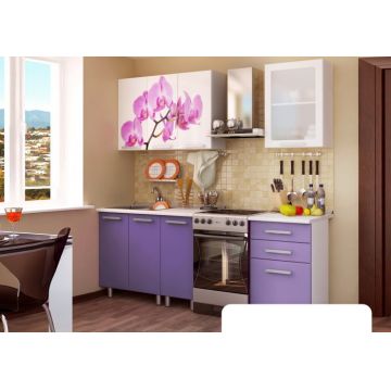 Bucatarie MDF Famp Orhidee, 160x60x200 cm, Alb + Mov Bucatarie MDF Famp Orhidee, 160x60x200 cm, Alb + Mov