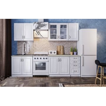 Bucatarie Provence MDF 2m Alb Fibrat, Blat Intreg Bucatarie Provence MDF 2m Alb Fibrat, Blat Intreg