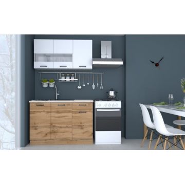 Bucatarie Vio 1.2m Stejar Wotan + Alb Bucatarie Vio 1.2m Stejar Wotan + Alb