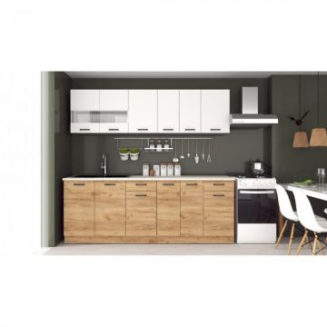 Bucatarie Vio 2.2m Stejar K003+Alb Bucatarie Vio 2.2m Stejar K003+Alb