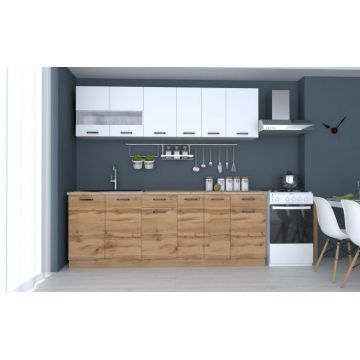 Bucatarie Vio 2.2m, Stejar Wotan + Alb Bucatarie Vio 2.2m, Stejar Wotan + Alb