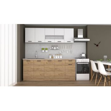 Bucatarie Vio 2m, Stejar K003 + Alb Bucatarie Vio 2m, Stejar K003 + Alb