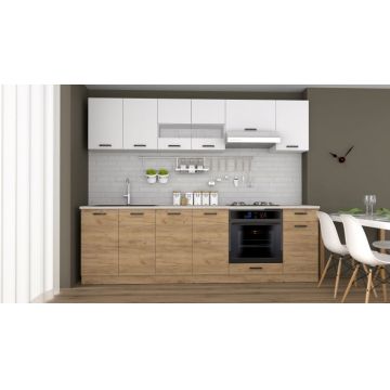 Bucatarie Vio C 2.6m, Stejar K003 + Alb Bucatarie Vio C 2.6m, Stejar K003 + Alb