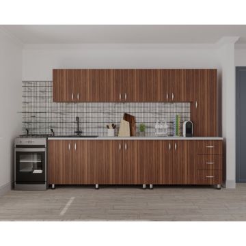 Bucatarie Yustina nuc, 280x43x189cm Bucatarie Yustina nuc, 280x43x189cm