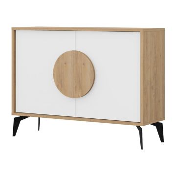 Comodă albă/în culoare naturală joasă cu aspect de lemn de stejar 110x82 cm Vae – Marckeric Comodă albă/în culoare naturală joasă cu aspect de lemn de stejar 110x82 cm Vae – Marckeric