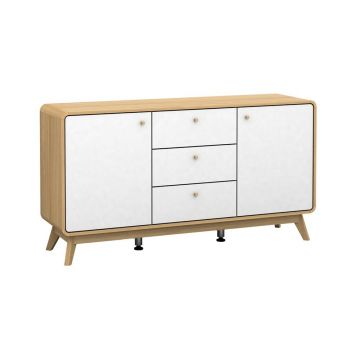 Comodă albă/în culoare naturală joasă cu aspect de lemn de stejar 140x75 cm Caitlin – Støraa Comodă albă/în culoare naturală joasă cu aspect de lemn de stejar 140x75 cm Caitlin – Støraa
